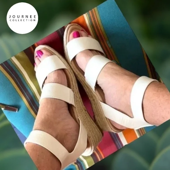 NEW JOURNEE COLLECTION White Norra Espadrille Wedge Sandals, 10M - Picture 10 of 12